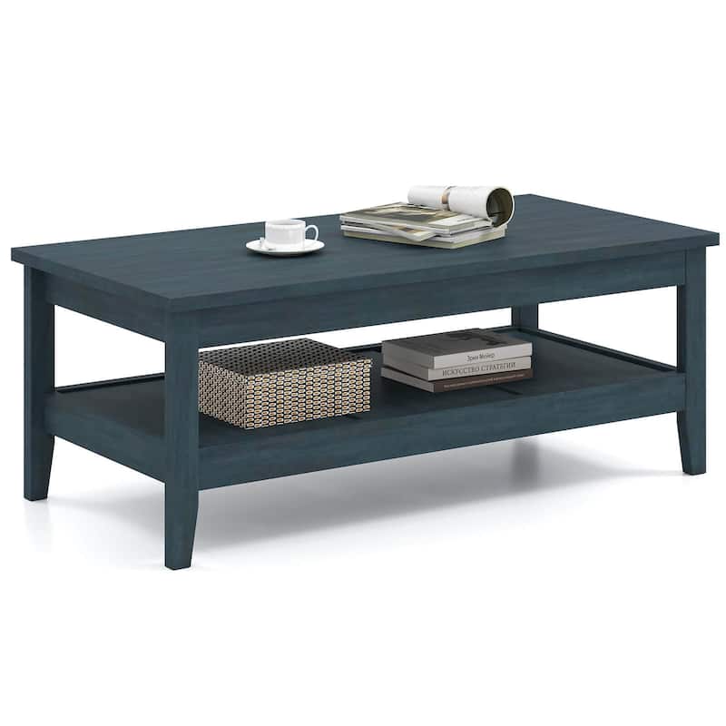 Costway 2-Tier Rectangle Center Table with Slatted Storage Shelf & - See Details - Charcoal Blue