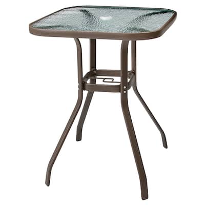 Outdoor Patio Dining Bar Height Table Bistro Table with Umbrella Hole - 26.8"L x 26.8"W x 35"H