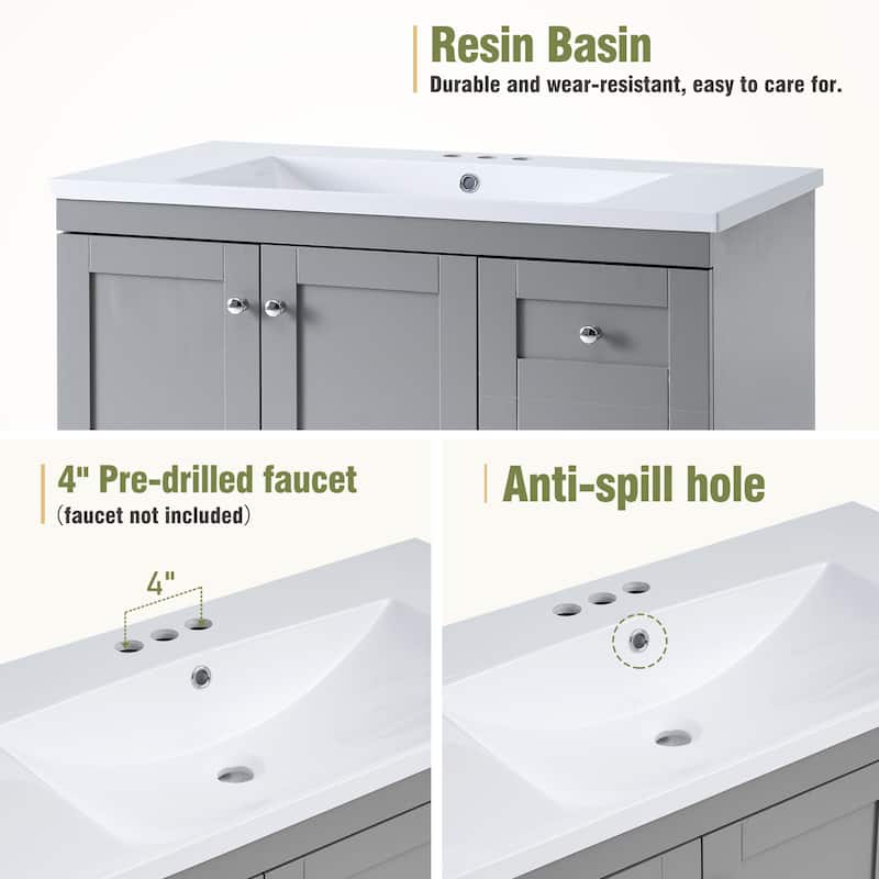 36" Shaker Style Free-Standing Bathroom Vanity Cabinet with Sink, 4 Soft-close Drawers and 2 Soft-close doors