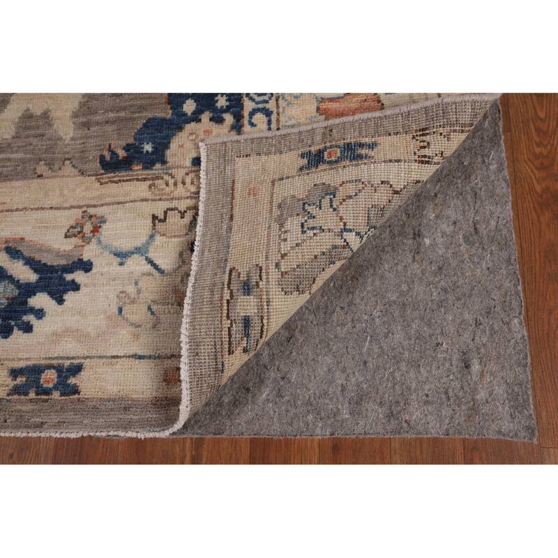 Vegetable Dye Grey Oushak Turkish Area Rug Handmade Floral Wool Carpet - 5'4"x 7'8"