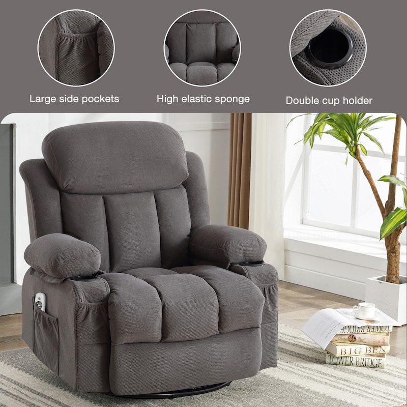 Swivel Massage Recliner Chair in Velvet with Heat & USB