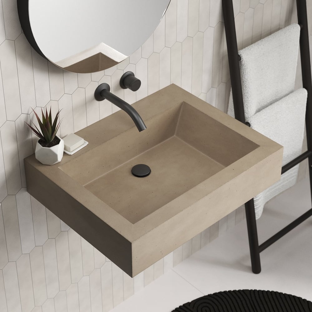 Natoma 24" Wall-Mounted Concrete Rectangular Bathroom Sink - Single Faucet Hole