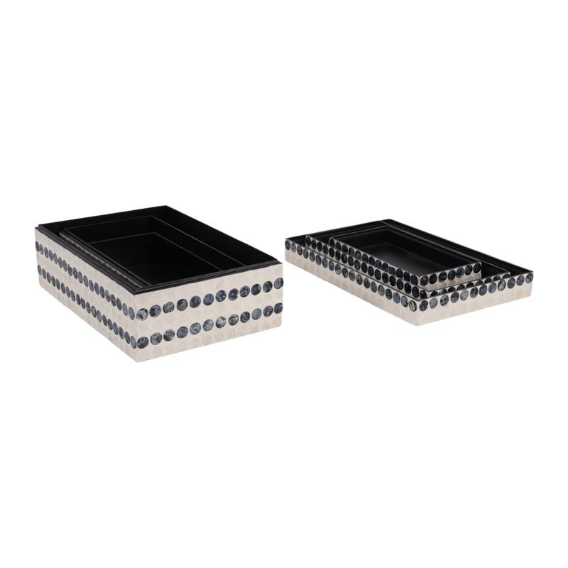 Dotted Decorative Box with Lid - Set of 3, 8", 11", 12", Ivory & Blue - 12.0"