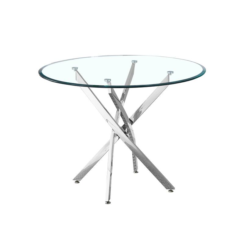 36" Round Glass Dining Table, Modern Dining Table With Tempered Glass Tabletop And Stainless Steel Legs