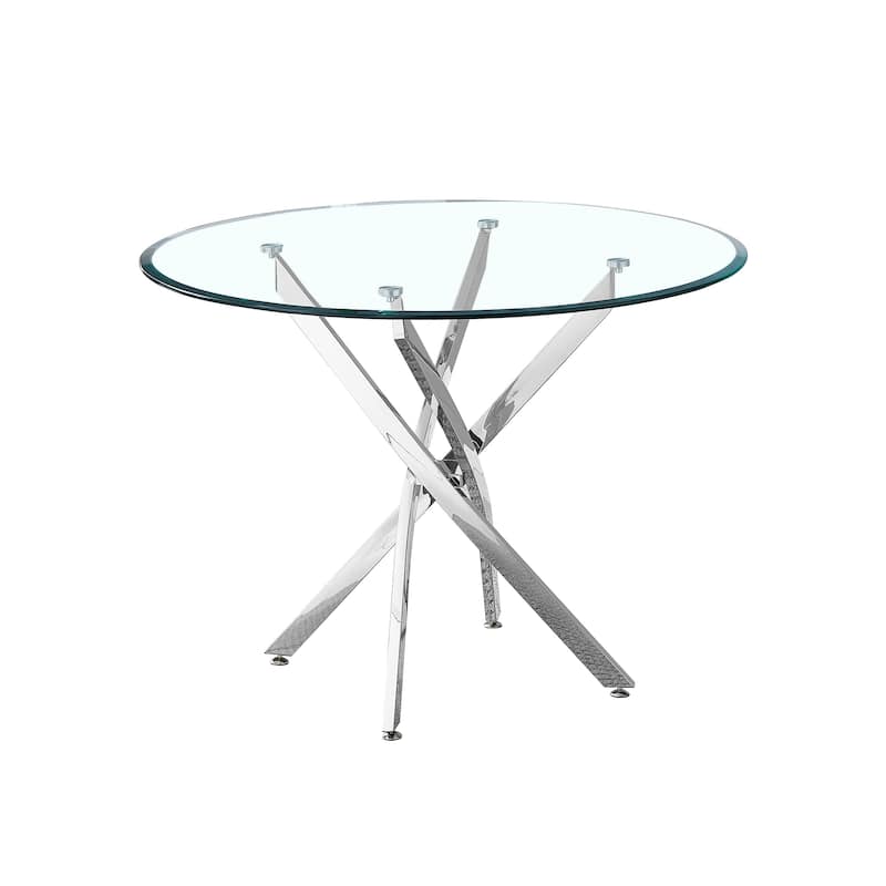Contemporary Round Clear Tempered Glass Dining Table with Silver Stainless Steel Legs
