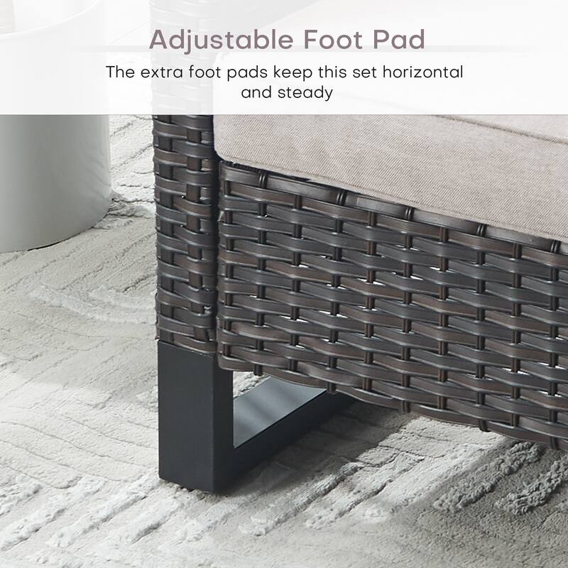 3 Pieces Outdoor Wicker Sofa with Ottomans Brown - Beige