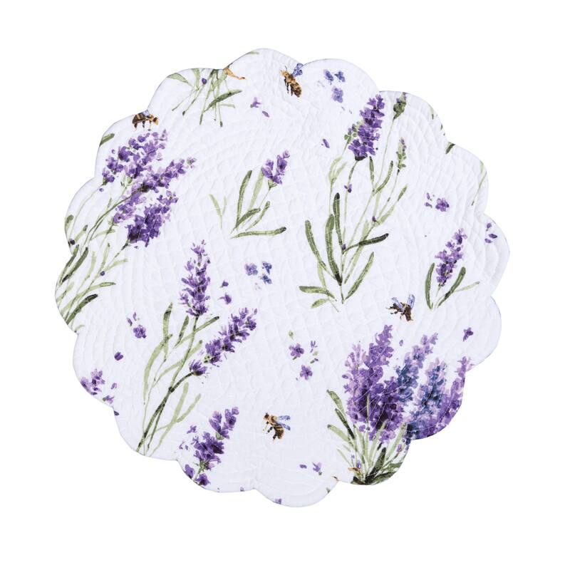 Lavender Fields Reversible Machine Washable Round Scallop Quilt Placemats Set of 6