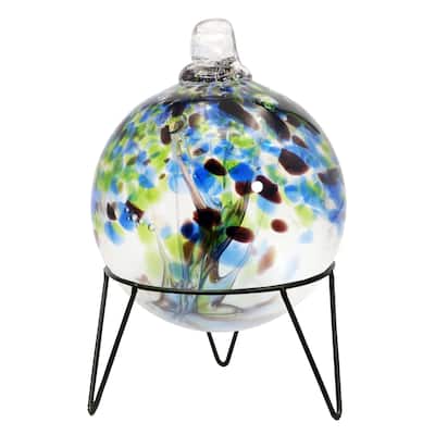 Tree Of Life 8In Mystic Hand Blown Glass Ball With Stand