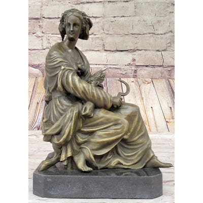 Signed Moreau Victorian Girl Farmer Harvest Bronze Sculpture Figurine Figure Art