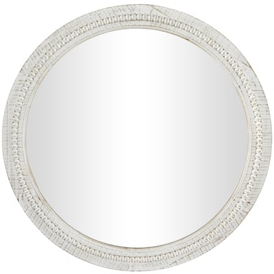 Wood Distressed Carved Beaded Wall Mirror with Beaded Detailing - White - Roche River Decor