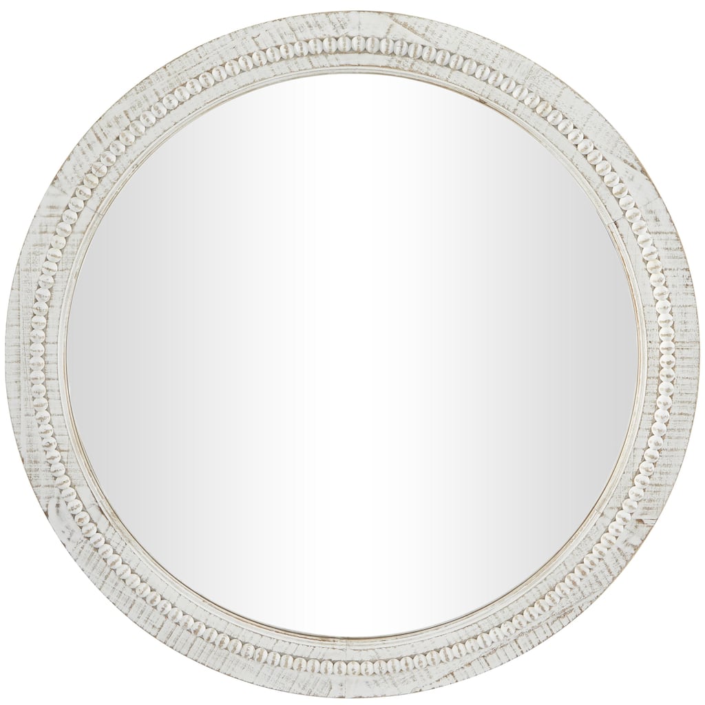 Wood Distressed Carved Beaded Wall Mirror with Beaded Detailing - White - Roche River Decor