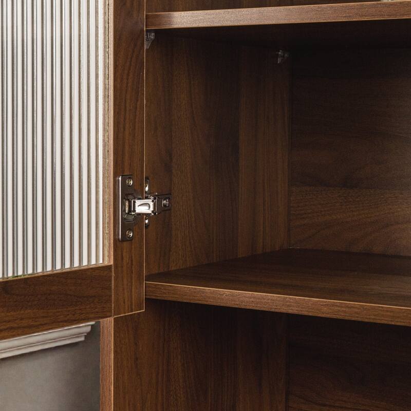 70.87 Inch Tall Kitchen Pantry Cabinet with Pull Out Storage Shelf, Glass Door Food Hutch Microwave Stand