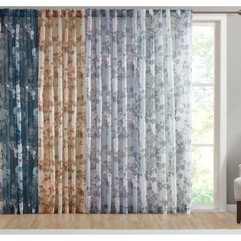 Madison Park Abelia Printed Floral Twist Tab Top Voile Sheer Curtain
