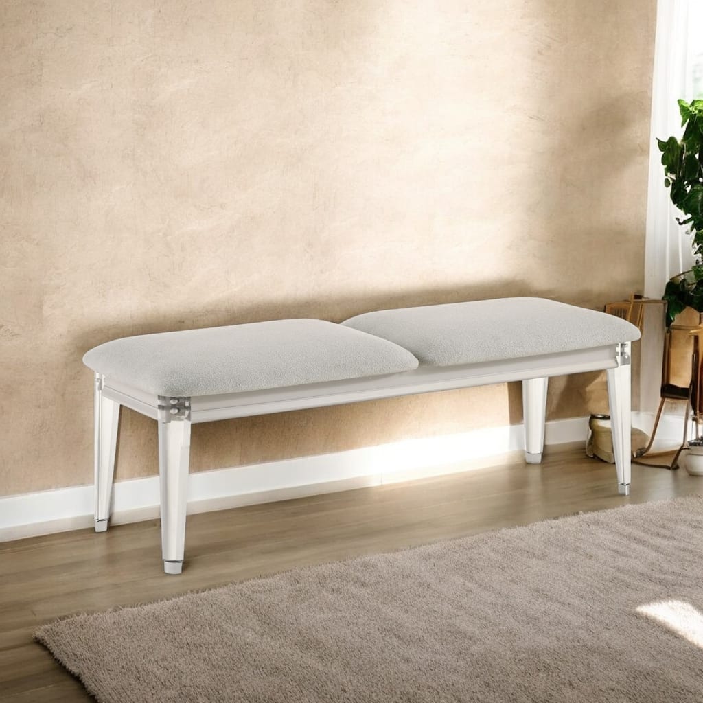 Roomfitters Modern Upholstered Entryway Bedroom Ottoman Bench, Clear Acrylic Legs with Double Cushion Seat, Light Gray