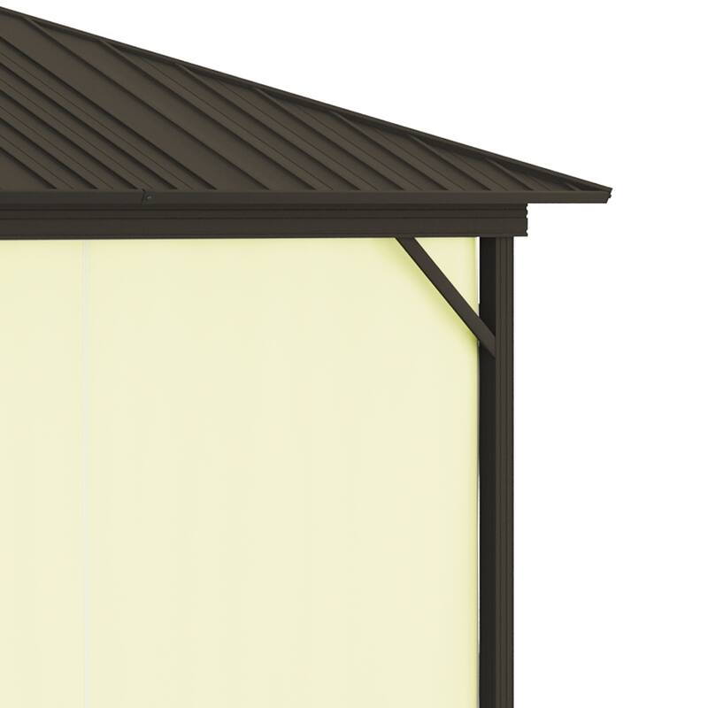 Outsunny 10' x 12' Outdoor Hardtop Gazebo Metal Roof Patio Gazebo with Aluminum Frame, Mesh Netting, Curtains, Brown