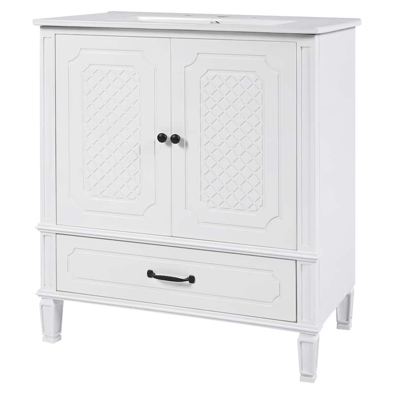 Free Standing Wall Cabinet, 30" Bathroom Vanities with Ceramic Sink, Drawers and Storage Soft-closing Door Shelf