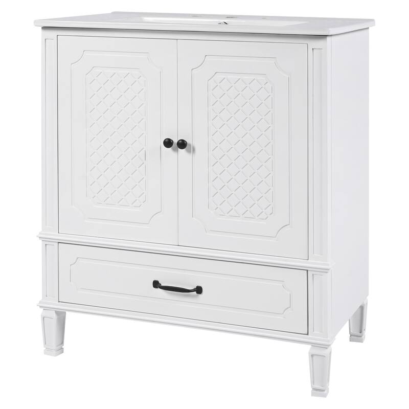 Grey 30-Inch Freestanding Vanity Cabinet with Sink, Adjustable Shelf, Storage Drawer, and Painted Finish