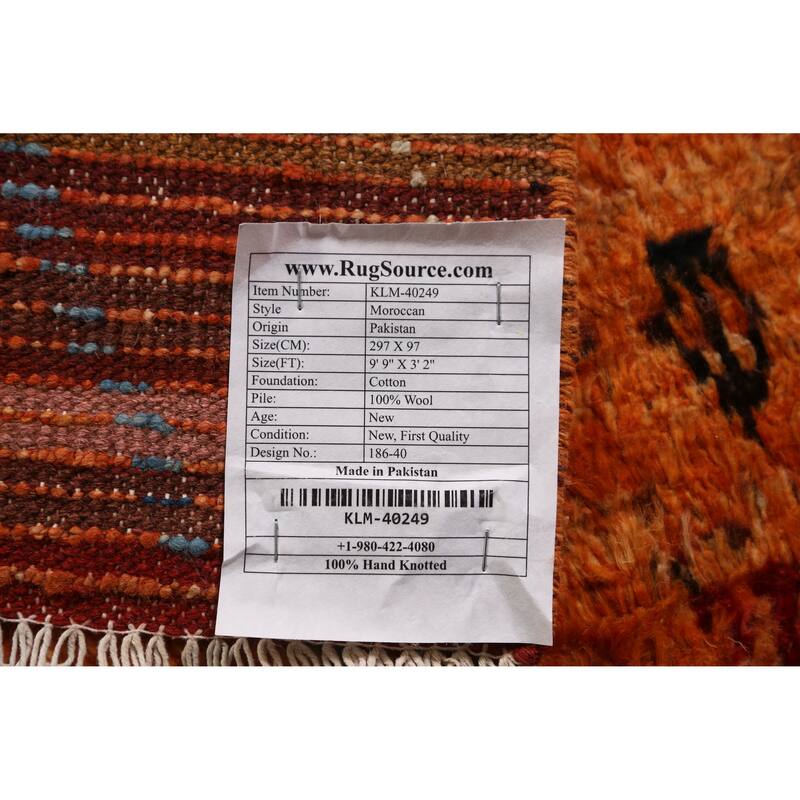 Orange Moroccan Runner Rug Handmade Hallway Wool Carpet - 3'2" x 9'9"
