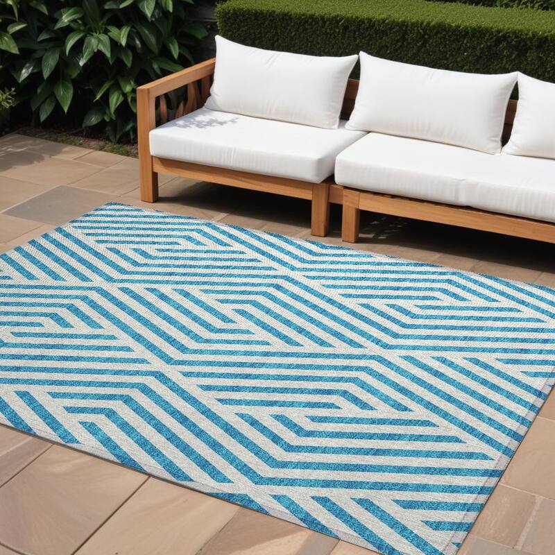 Lava Abstract Shapes Weather Resistant Blended Style Outdoor Rug - 10' X 14' - Multi