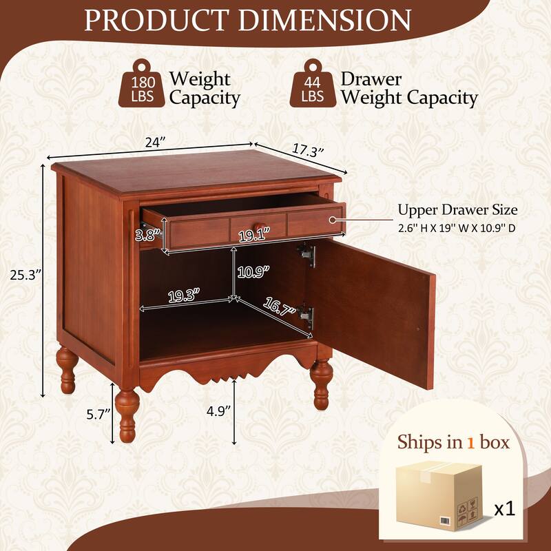 Christopher Knight Home - Marwood Carved Wood Nightstand with Soft-Close Slides and Gourd Legs