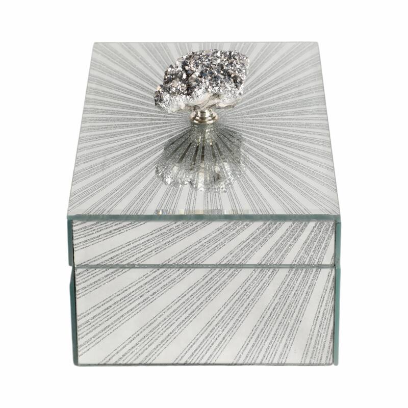 Glass and Wood Glam Decorative Contemporary Box with Stone Accent