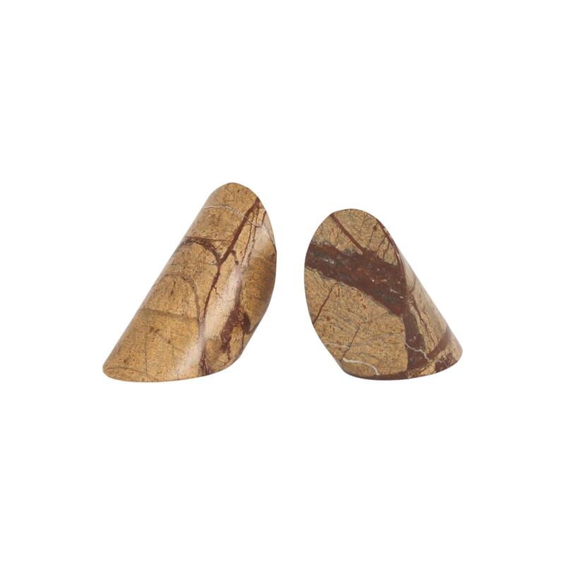 HomeRoots Set of Two Brown Marble Geometric Decorative Bookends - 10.23 in. x 4.75 in. x 3.15 in.