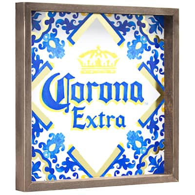 American Art Decor Corona Extra Beer Framed Art Print with Gold Foil - 14.25" x 14.25"