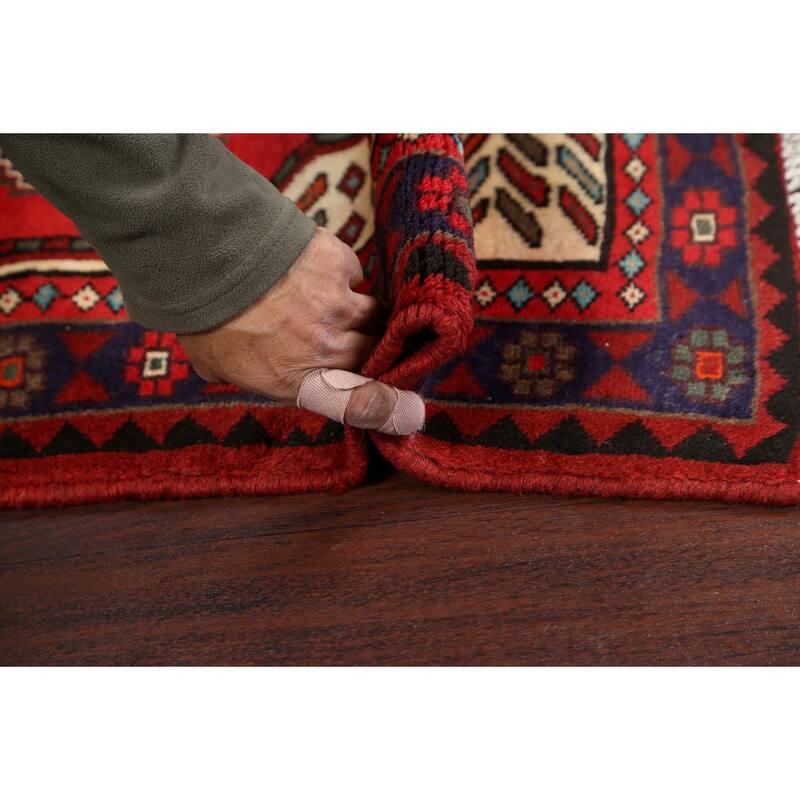 Geometric Hamedan Persian Wool Area Rug Handmade Bedroom Carpet - 3'2" x 4'11"