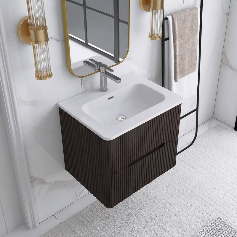 Floating Bathroom Vanity Integrated White Ceramic Sink