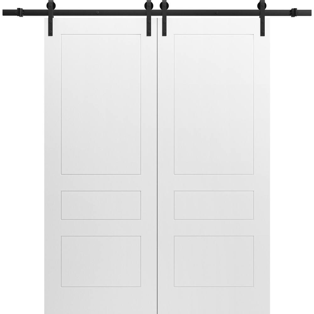 Modern Double Barn Door / Mela 0733 Painted White / 13FT Silver Rail Track Set / Solid Panel Interior Doors