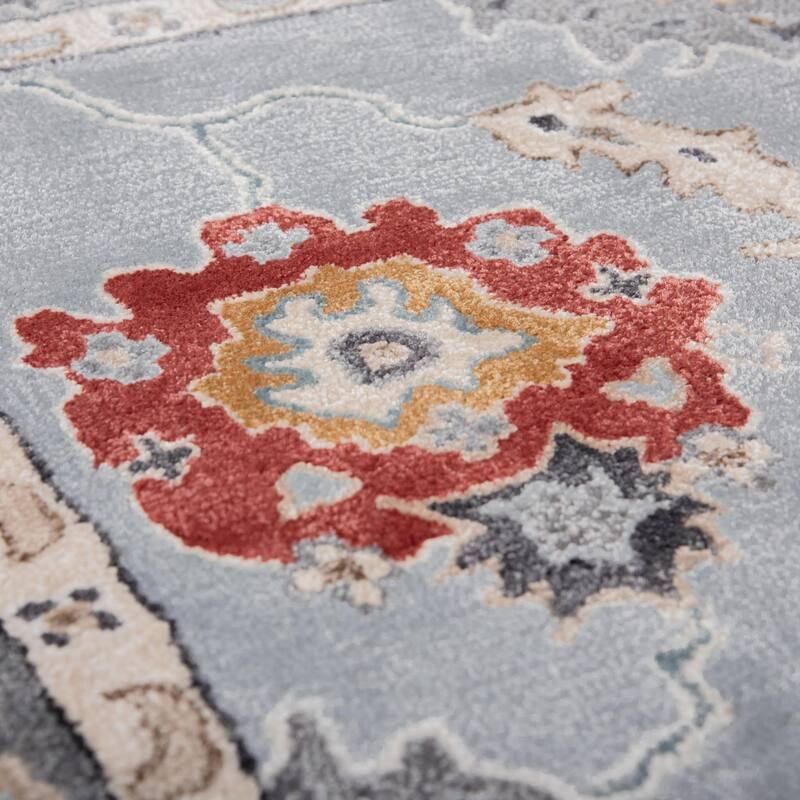Alora Decor Cyrus Blue Floral Bordered Hand-Tufted Rug