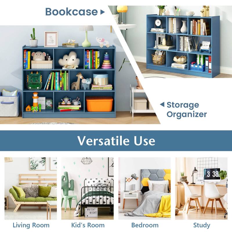 Costway 3-tier Open Bookcase 8-Cube Bookshelf Storage Display Cabinet - 48'' x 12.5'' x 36.5''