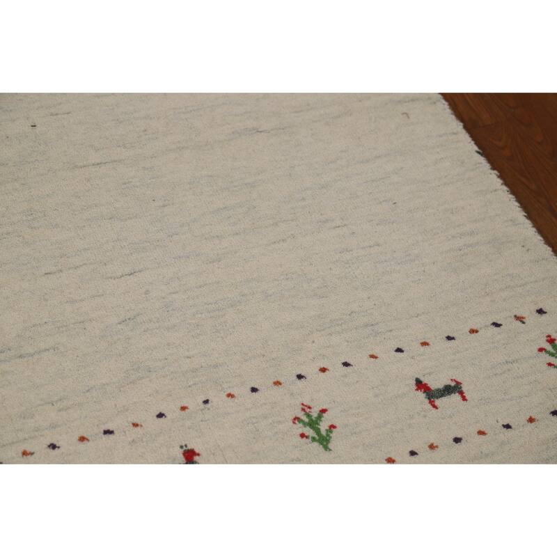 Little Animals Design Gabbeh Runner Rug Handmade Beige Wool Carpet - 2'6" x 11'3"