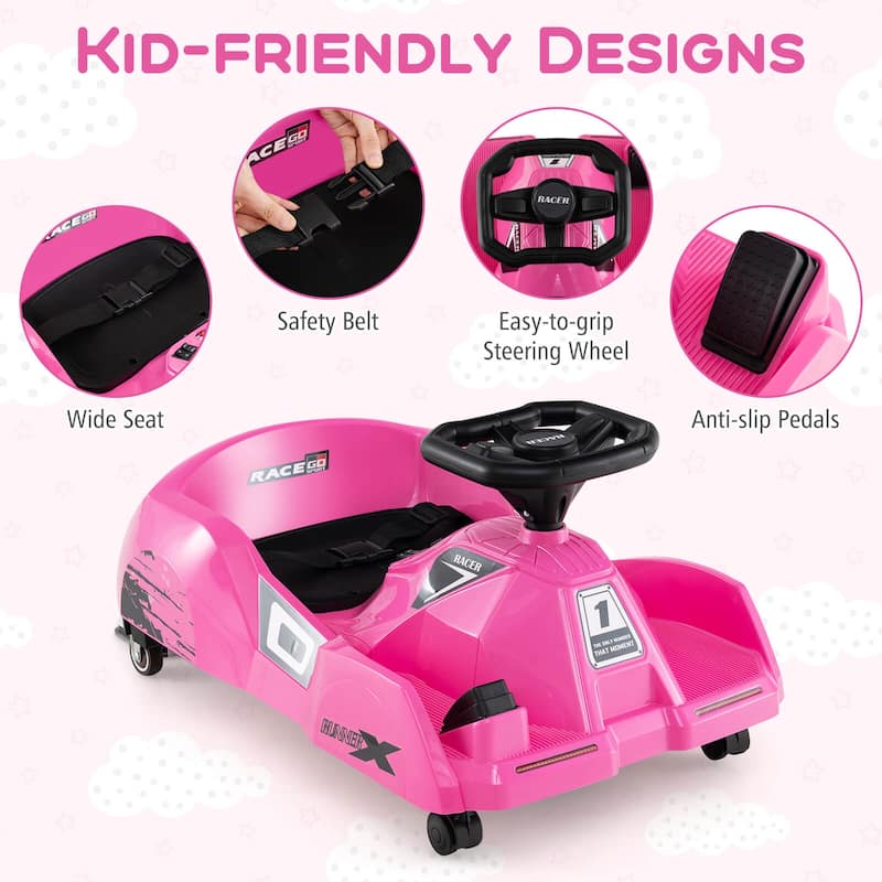 Costway 12V Ride on Toy Car Electric Go Kart with Cleaning Fun & - Red