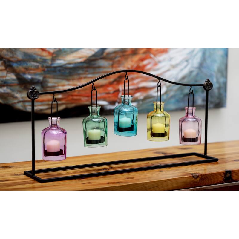Multi Colored or Black Metal Hanging Bottle Decorative Indoor Outdoor Candle Lantern - Multi Colored