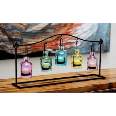 Multi Colored or Black Metal Hanging Bottle Decorative Indoor Outdoor Candle Lantern