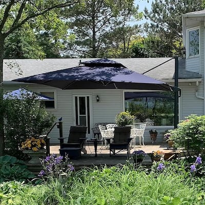 PURPLE LEAF 9 X 12 ft Square Cantilever Umbrellas with Tilt-and-Crank with Base