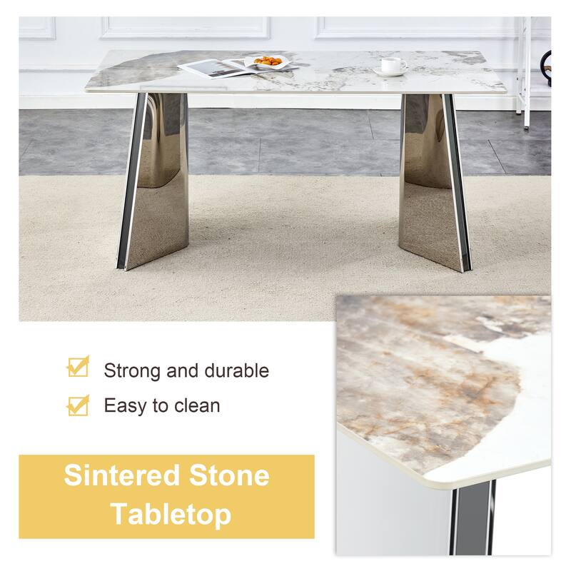 Roomfitters Rock Slab Dining Table with Pandora Pattern and Silver Stainless Butterfly Legs for Modern Interiors