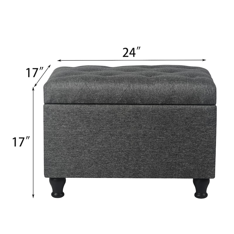 Adeco Linen Fabric Storage Ottoman for Living Room Bedroom