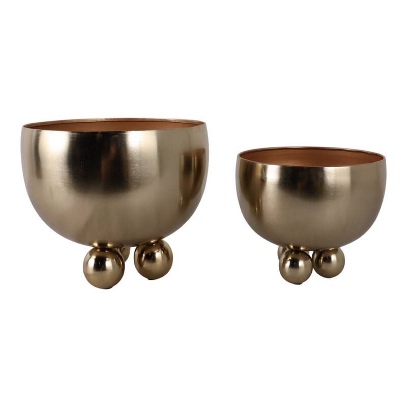 Metal Planters Modern Sleek Decorative Footed Bowl Design (Set of 2) - 10.5" x 10.5" x 9.25"