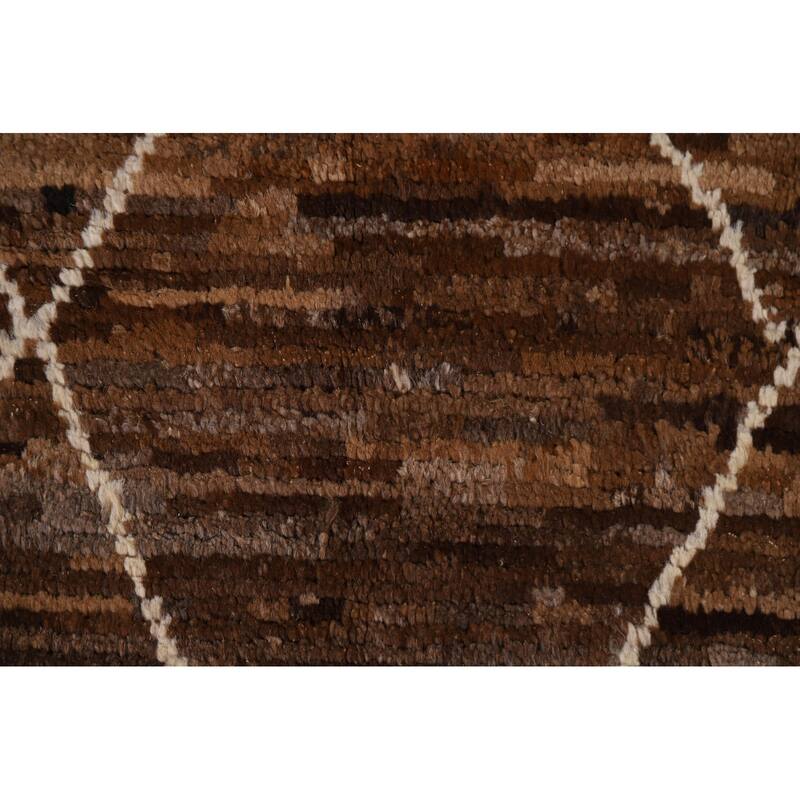 Hand Knotted Oriental 100% Wool Carpet Modern Trellis Brown Moroccan Area Rug - 6' 8'' X 5' 1''