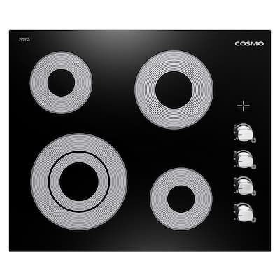 Cosmo 24 in. Electric Ceramic Glass Cooktop with 4 Elements, Dual Zone Element, Hot Surface Indicator Light and Control Knobs