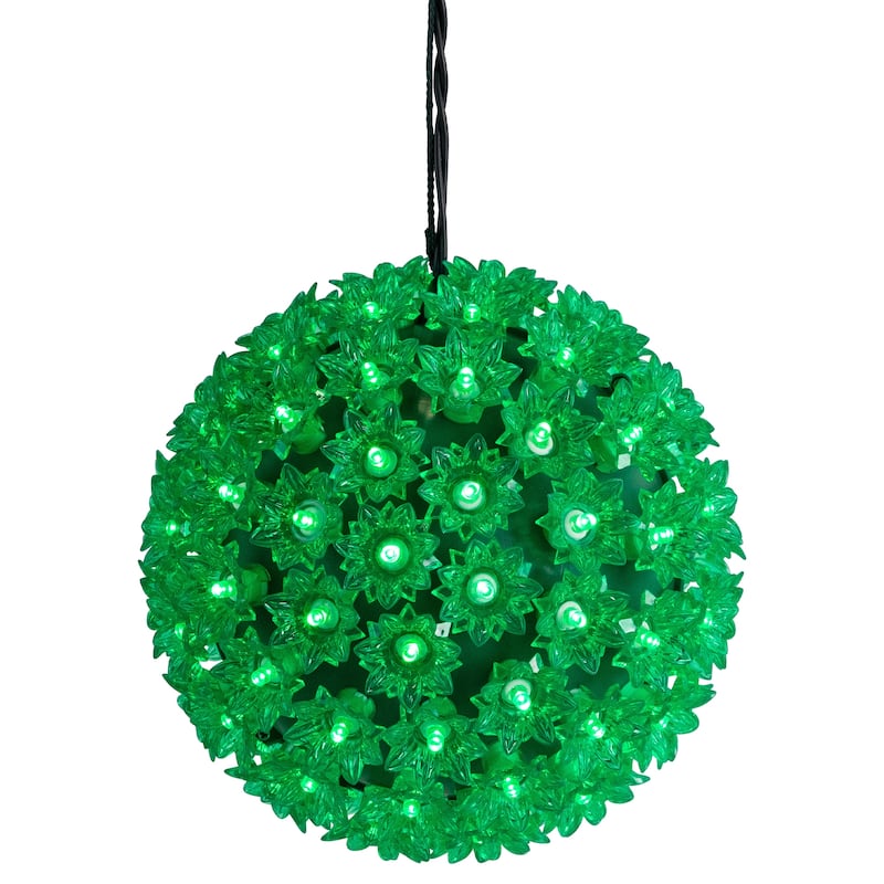 LED Lighted Starlight Sphere Outdoor Hanging Christmas Decoration- 7.5" - Green Lights