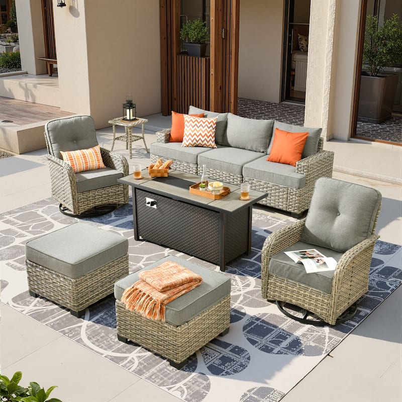 HOOOWOOO 9-piece Patio Sofa Wicker Swivel Rocking Chair Conversation Set