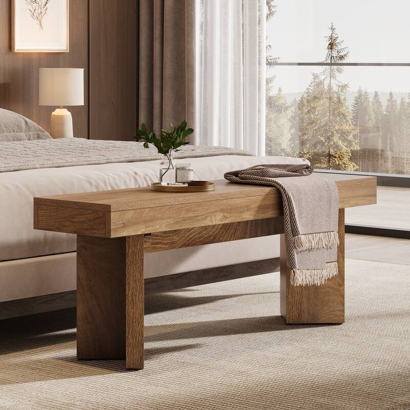 Wood Entryway Bench, Long Indoor End of Bed Bench, Bedroom Hallway Foyer Accent Seat Bench