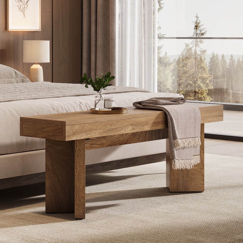 Wooden Farmhouse Indoor End of Bed Entryway Bench for Bedroom