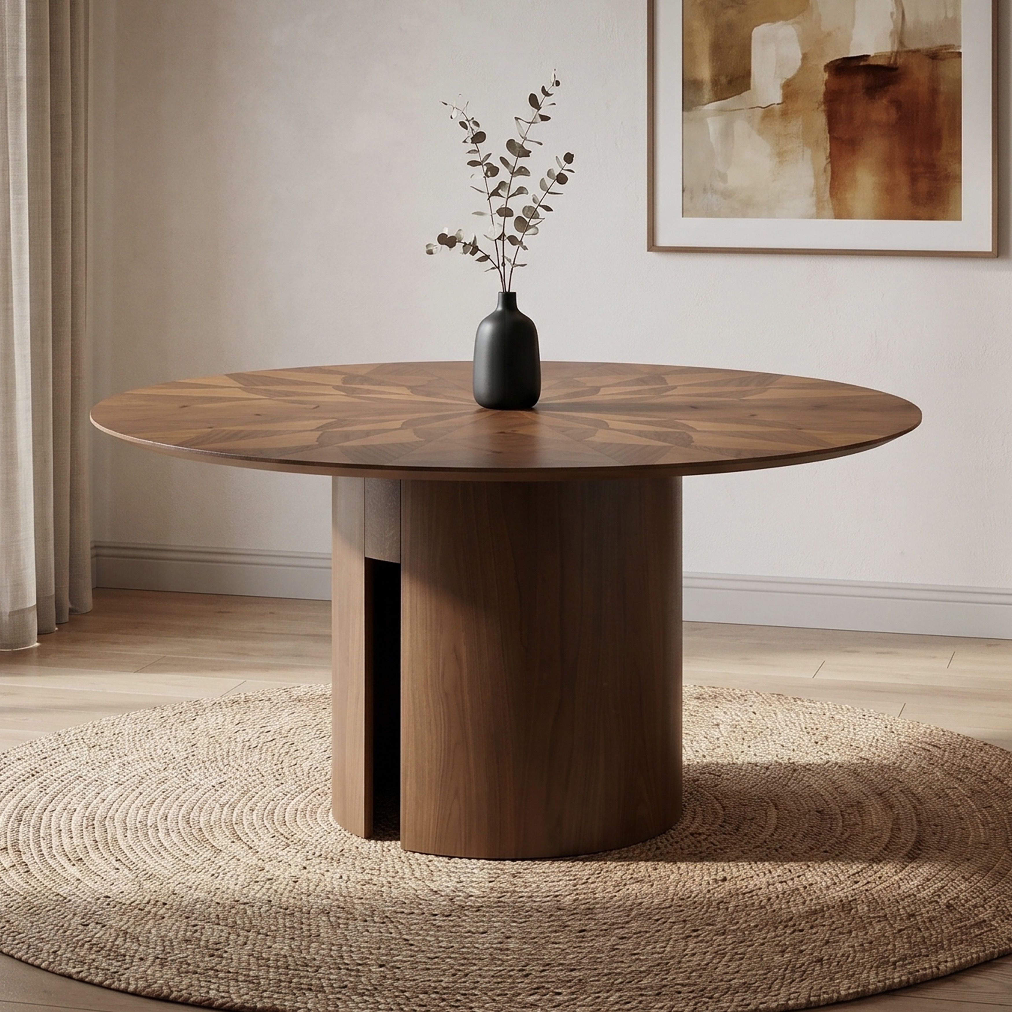 Furniture of America Lefevia Mid-Century Modern Walnut Wood Round Dining Table