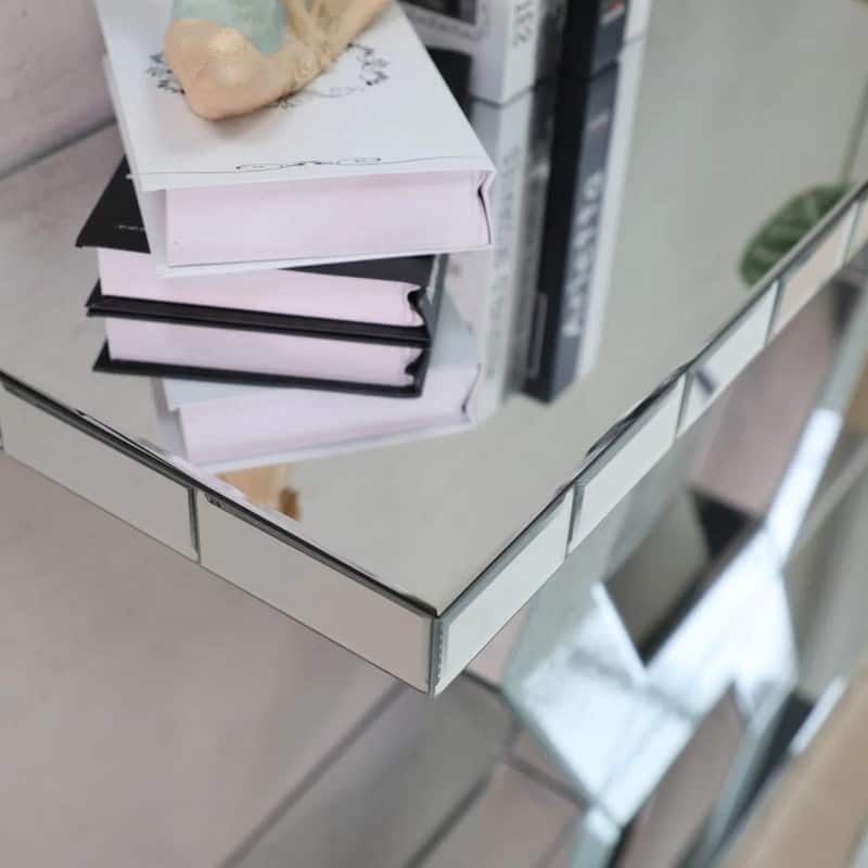 Modern 55" Crystal Hexagon Mirror Console Table Entryway Foyer Decor with Diamond Glass Effects