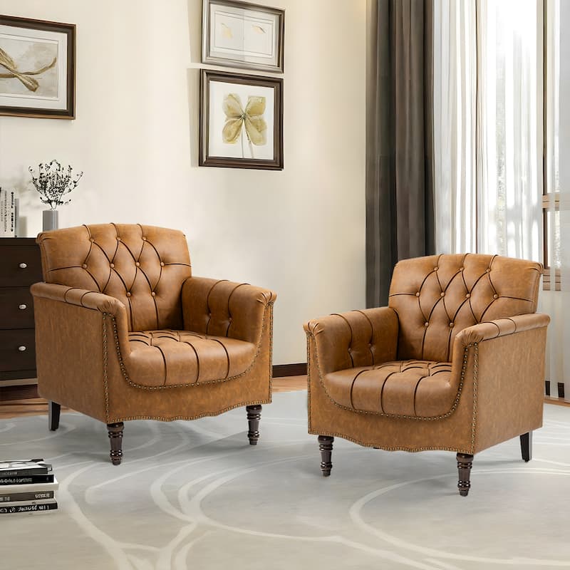 31" W Tufted Vegan Leather Accent Chairs for Living Room Set of 2