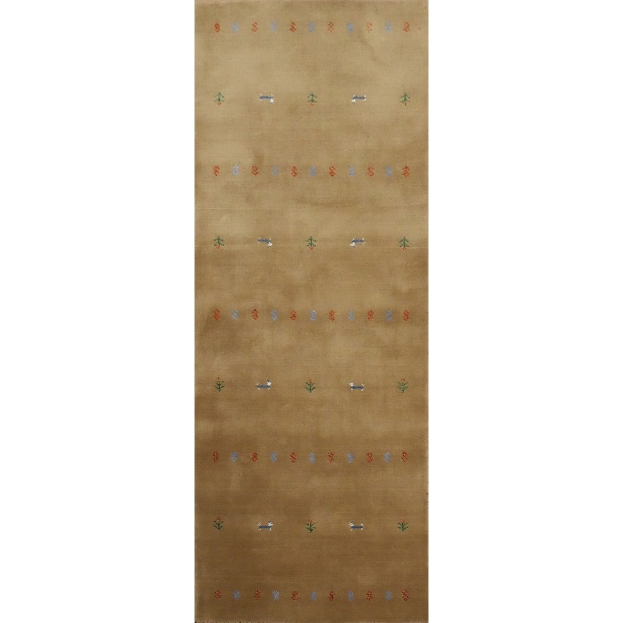Hand Knotted Oriental 100% Wool Carpet Tribal Animal Pictorial Brown Gabbeh Runner Rug - 8' 1'' X 2' 7''